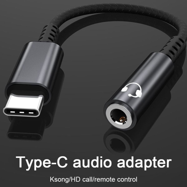 USB C til 3,5 mm hunadapter Type C hovedtelefon audio jack sort