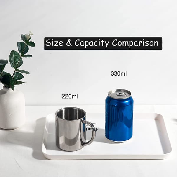 Børstet rustfrit stål børnekrus med dobbeltvæg, sæt med 2 kopper, rustfrit stål, sølv, 220 ml