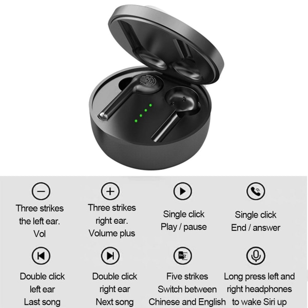 Bluetooth 5.0 in-ear-hovedtelefoner med opladningsboks, støjreducerende sort