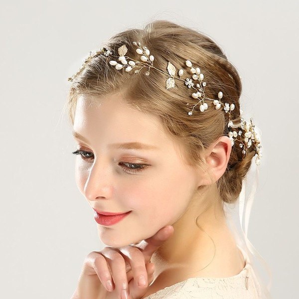 Guld pannband, håraccessoarer med kristallblommor, hårnål