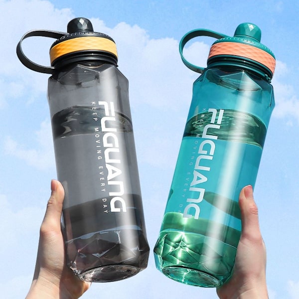 Vandflaske med sugerør og tidsmarkering - 1400 ml, aske KLB