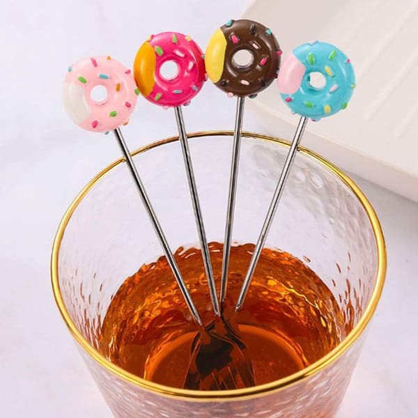 8 st donut rostfria middagsgafflar, 4 st guldgafflar