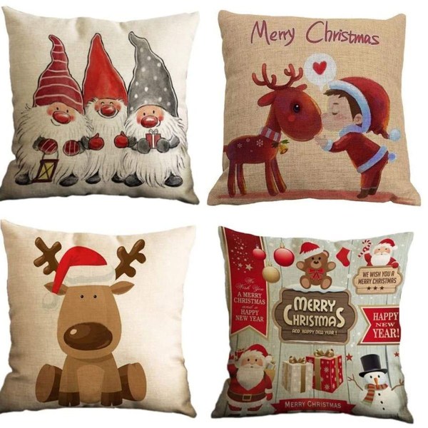 Pack of 4 Merry Christmas Decorative Cushion Cover Winter Dwarfs