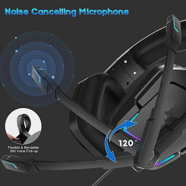 Peliheadset, viileät LED-valot, kuulokkeet mikrofonilla, PC