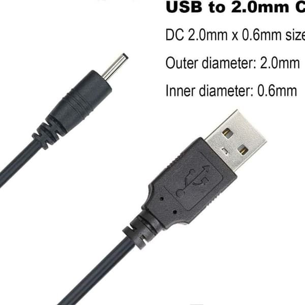 USB til DC 2,0 mm kabel, ørepropp USB DC ladeadapter, USB 2,0 enkeltpakning