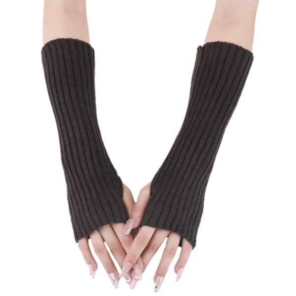 Kvinders vintervarme over albue Lange fingerløse handsker med tommelfingerhul vanter Mørkegrå KLB