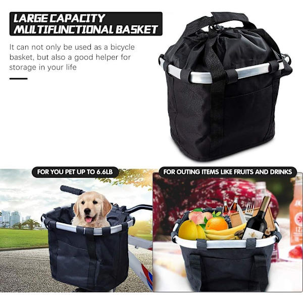 Foldbar sykkelkurv foran, svart, vanntett, avtakbar