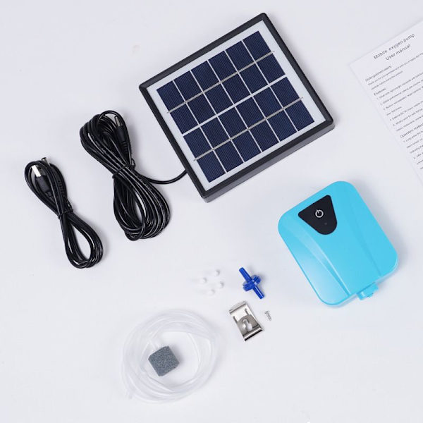 Solcelled iltpumpe til akvarium fisketank vand iltning dam luftpumpe