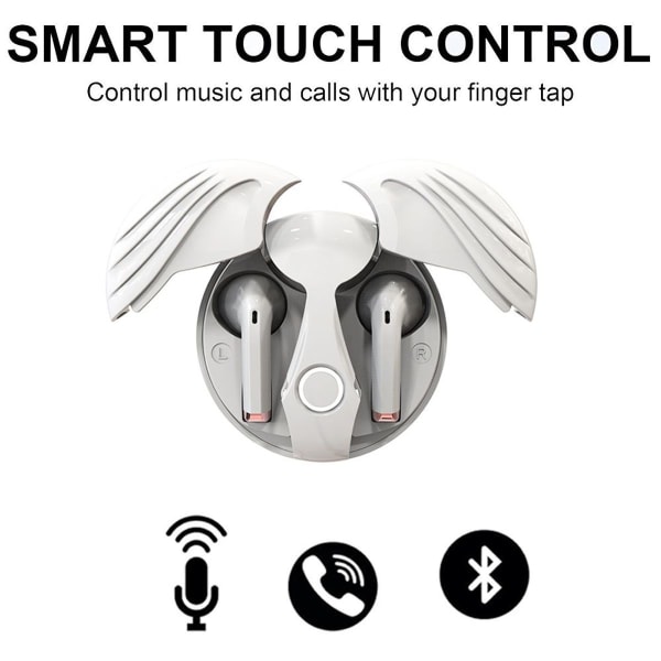 Trådlösa hörlurar, Bluetooth 5.0 hörlurar, case, vit