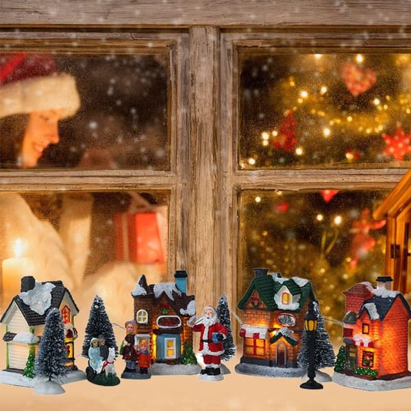 Juleby-Sæt, Harpiks Julepynt med LED-lys, Juleby