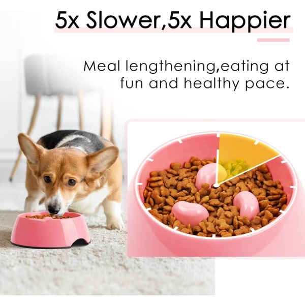 Rose-Anti Gluttony Bowl for Dog Cat,Non-Slip Feeding Bowl That Promotes Slower Food Intake,Anti-Bloating Interactive Melamine Bowl