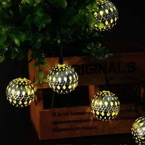 Silver Marockanska Orb String Lights, Kingcoo Vattentät 20LED Metall Goble