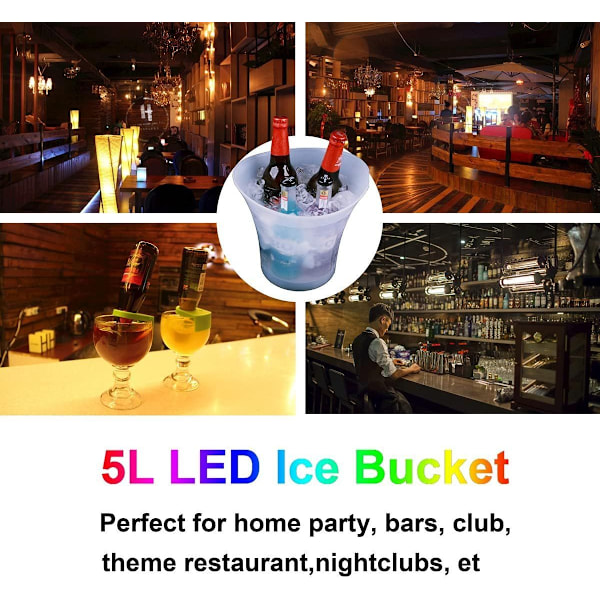 LED-isbehållare, 5L stor flaskkyl - champagnekylare - vinkylare -
