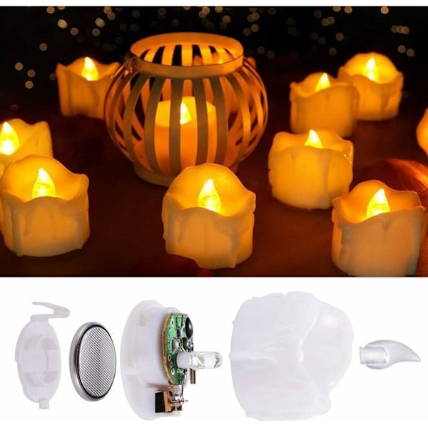 LED-lys, sett med 12 flammefrie LED-lys med timer, flimrende flamme LED-lys til jul, påske, bryllup, fest (varm hvit) KLB