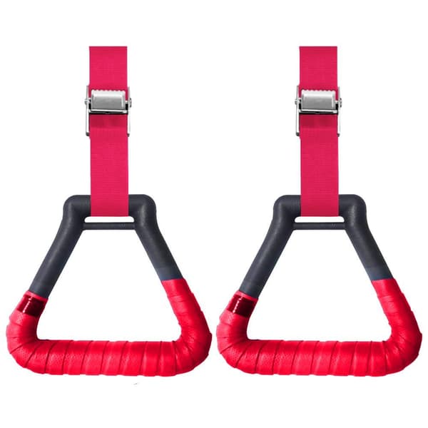 2 stk Gym Rings Turnringer, trekantformet pull-up ring med justerbar rød