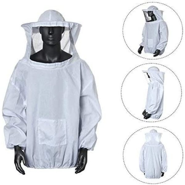 Smockdräkt Skyddsutrustning med Hatt Professionell Anti-Bi för Biodling Biodlare Vit Bi-Jacka Vit Canvas Fårskinn Handskar Set om 2