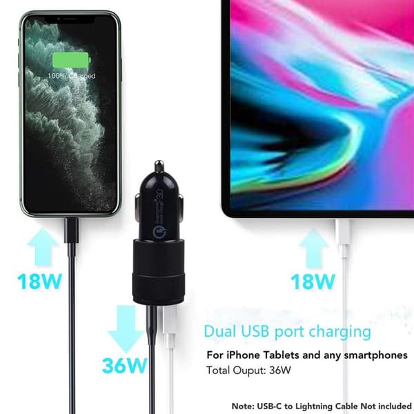 Billader til bil PD USB-billader 2 porte med strømforsyning til MacBook KLB