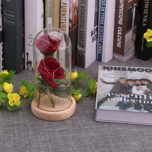 Evig rose i flaske, morsdagsgave, kunstig blomst med LED KLB
