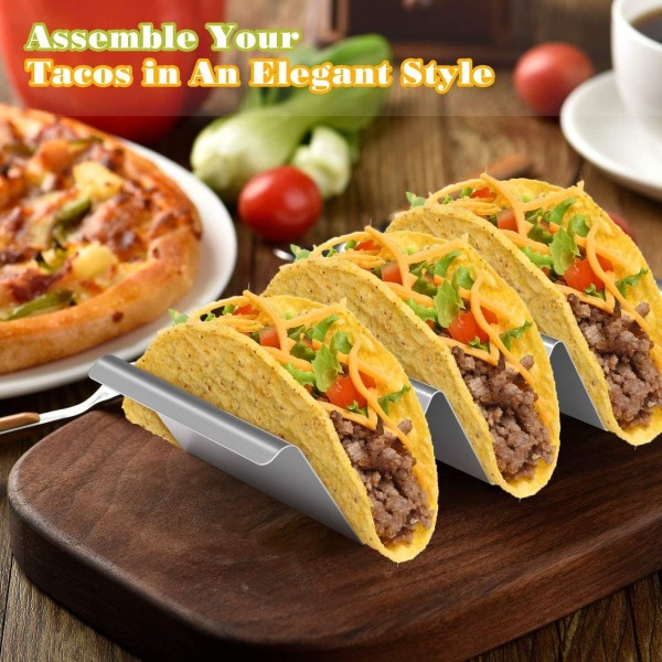 Pakke med 4 rustfrit stål taco stativer, rustfast taco stel