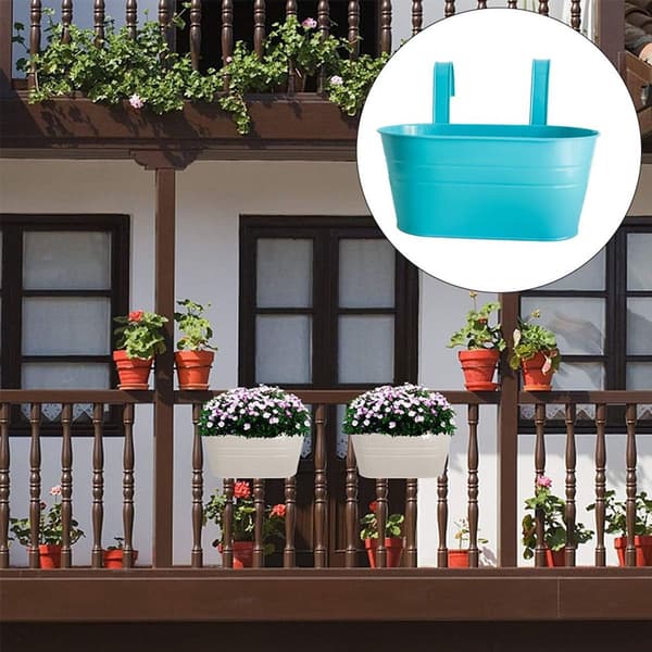 Fjernbar oval balkonghageplanter med jernblått metall