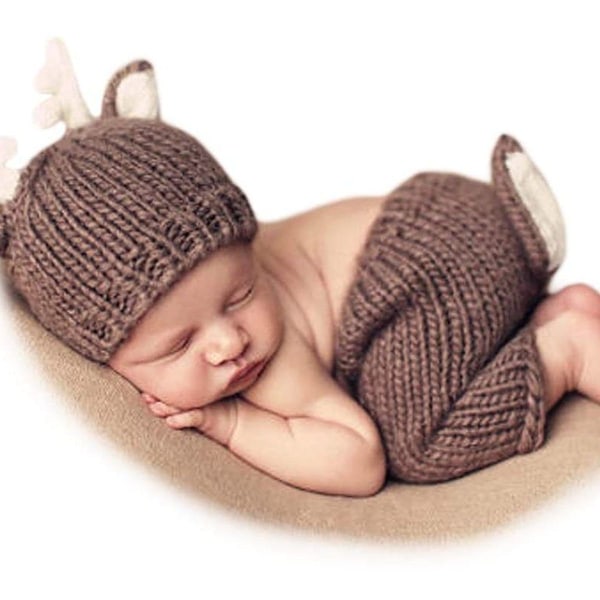Baby Photo Shoot Kostumer Sæt Dyr DEER Hat & Bukser, Deer KLB
