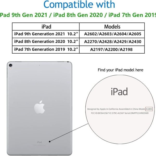 Etui kompatibel med iPad 10,2 tommer 2021/2020 iPad 9./8.