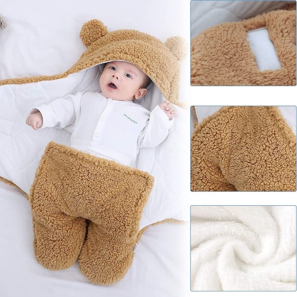 Baby hættetæppe Nyfødt sovepose Wrap Vinter varmt fleece tæppe med KLB