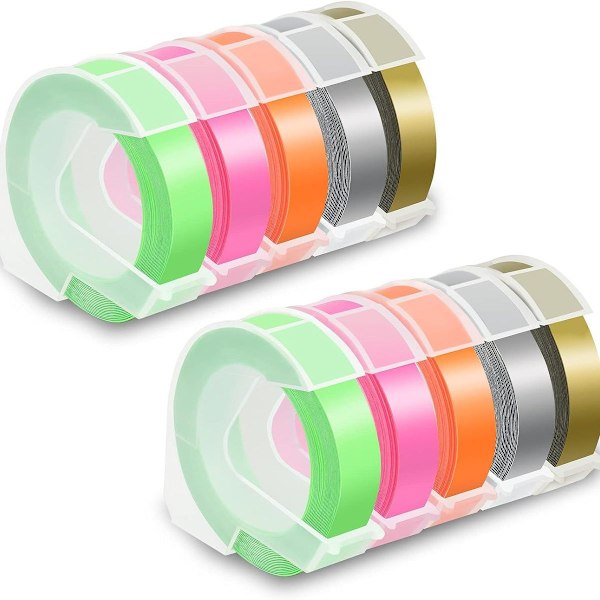 Alternativ Dymo präglingstejp 3D självhäftande neonrosa/orange/grön/guld/silver