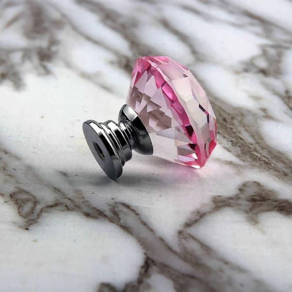 6 stk. 30mm lyserøde krystaldiamant møbelknopper KLB