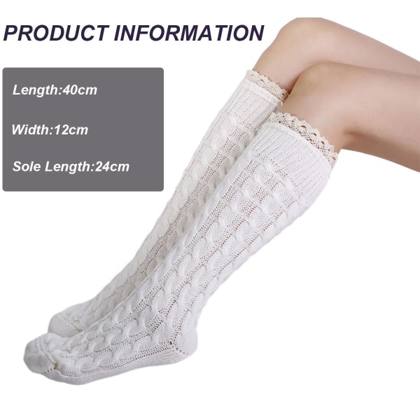 Thigh High Socks for Women Cable Knit Over The Knee Boots White KLB