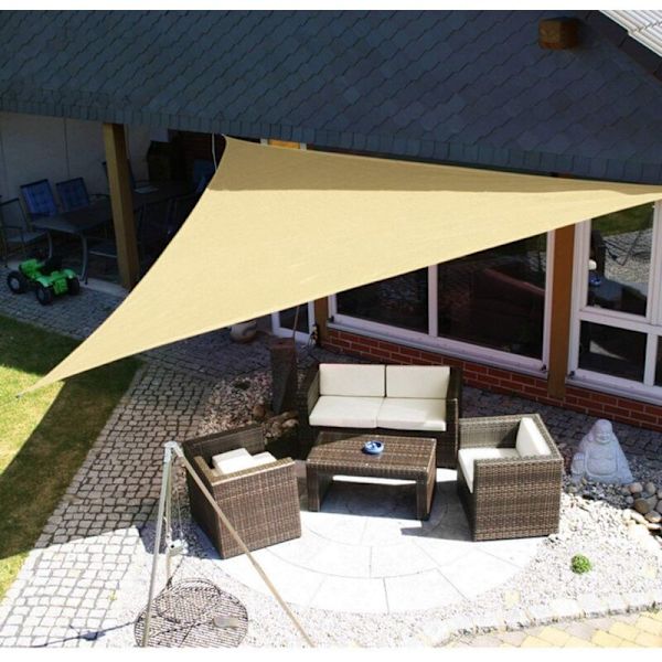 Solsejl 3x3x3m Vandtæt Modstandsdygtig Markise til Terrasse & Have 90% Solbeskyttelse UV-beskyttelse med Trekantet Gratis Reb Sand KLB