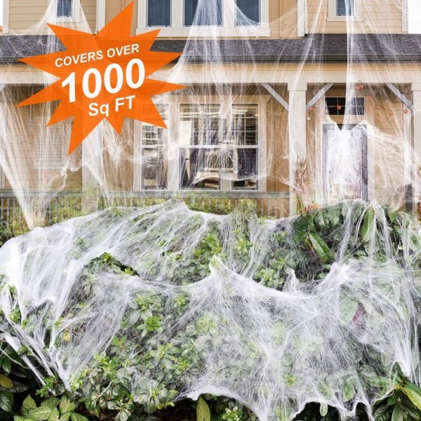 1000m² elastisk edderkoppnett for innendørs og utendørs dekorasjoner, temafester