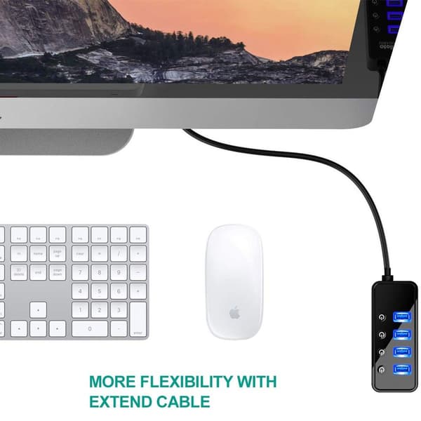 4-port USB 3.0 hub med 4 USB 3.0 data porte og 1 USB Smart