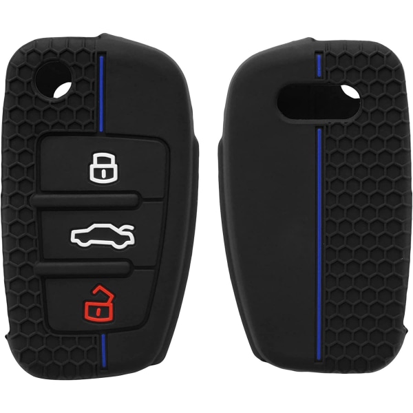 Svart-blå bilnøkkelveske kompatibel med Audi 3-knapps nøkkel-myk silikonbeskyttelsesdeksel