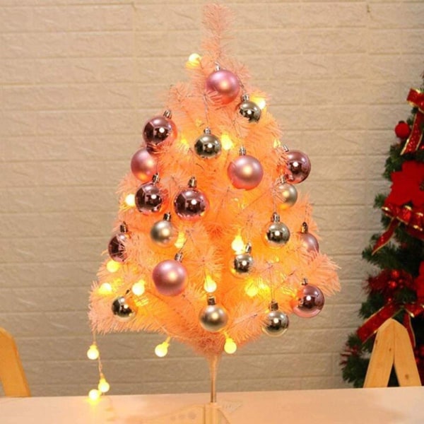 Uonlytech Pink juletræ med LED-belysning og kugler. Lille juletræ KLB
