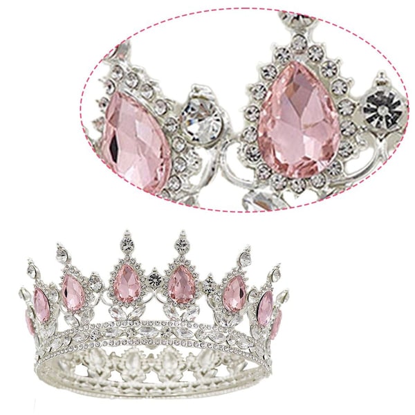 Födelsedag Tiara Crown Topper, Vacker Rosa Kristall Metallkrona