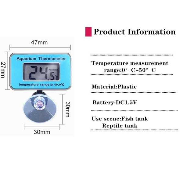 Vattentät Digital LCD-Termometer för Akvarium med Sugkopp för Fiskar