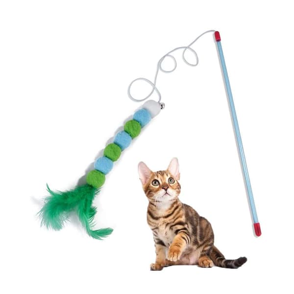 Katt- och hunddjur Retractable Teaser Stick Teasing Flirting Rod Fun Interaction(Grön)