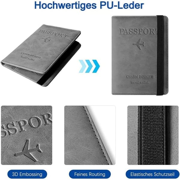Passfodral, Czyan konstläder skyddande passfodral med RFID-blockering