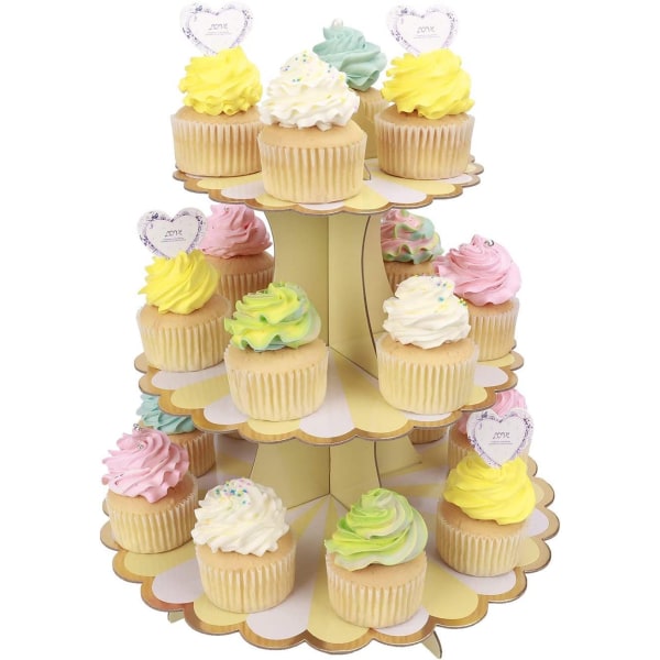 (Gul32cm*30cm)Cupcake Display 3 Etagers Pap Cupcake Stand til Baby Shower Børn Fødselsdagsfest temafest