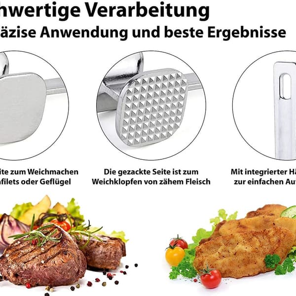 Köttmörare 21 cm, för mört kött, köttklubba i aluminium,