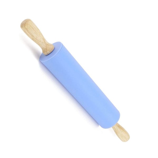 Silikone kagerulle non-stick overflade træhåndtag (blå)