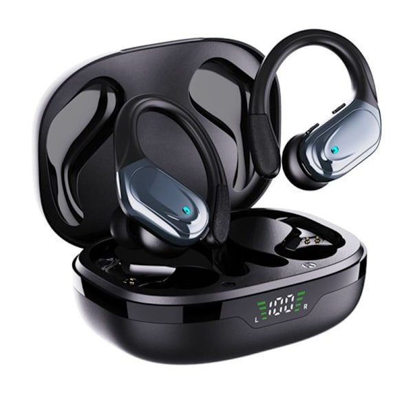 Bluetooth sports-hovedtelefoner, 60 timer med opladningsetui, LED-display, ENC HD