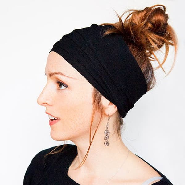 Sort Elastisk Bandana Japansk Pandebånd - Kvinders Langt Hår Hoved Dreads Wrap