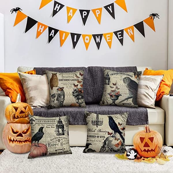 Set med 4 Halloween-kuddfodral 18x18 cm