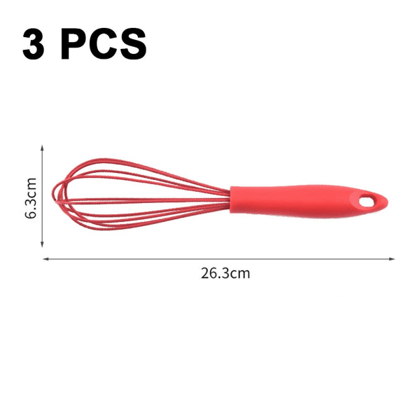 Silicone whisk, stainless steel wire whisk, set of 3 red KLB