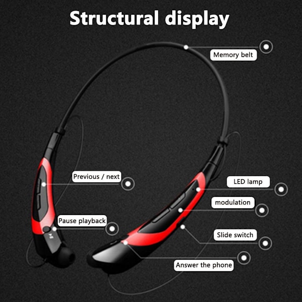 Bluetooth-kuulokkeet, langattomat Bluetooth 4.0 -kaulus punainen