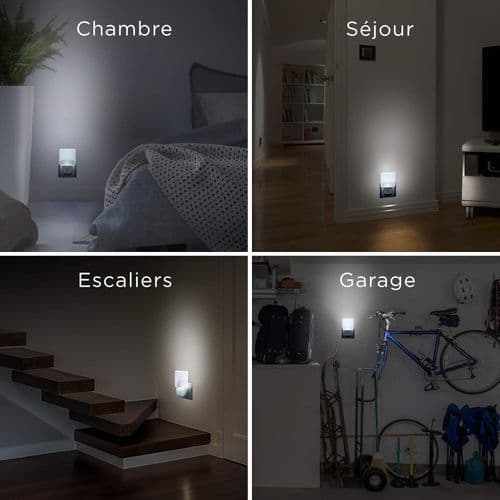 Integrert LED nattlys, 2 stk, med automatisk sensor, dag/natt