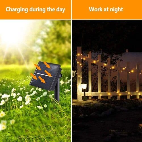 Sett med 2 solcelledrevne fe-lys, 10m, 100 LED, IP65 vanntett