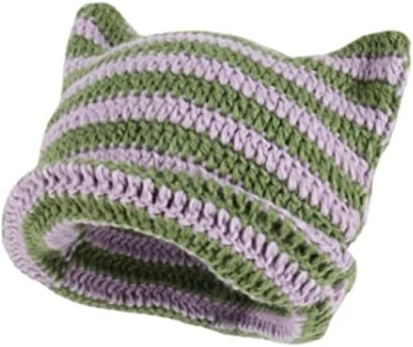 Hatte til kvinder Kat Hue Vintage Dame Ræv Hat Grunge Slouchy Tilbehør til kvinder Grøn og Lilla
